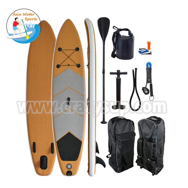 New Bamboo Inflatable SUP Paddle Board Surfboard